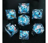 Elifel DND Dados con Núcleo Líquido, Dados Poliédricos de Borde Afilado Resina Arena Movediza para Mazmorras y Dragones, Hechos a Mano D&D Dados de rol D20 D12 D10 D8 D6 D4