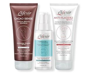 Elifexir | Ritual Plan De Choque Anticelulitico | Exfoliante Cacao Sense + Anticelulítico Aceite Minucell Intensive + Reafirmante Cremigel Antiflacidez | Reduce La Celulitis y Redefine tu Figura