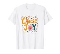 Elige la impresión Retro inspiradora Joy para los Amantes de la positividad Camiseta, Hombre, Blanco, M