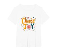 Elige la impresión Retro inspiradora Joy para los Amantes de la positividad Camiseta, Mujer Tallas Grandes, Blanco, 1XL Grande