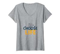 Elige la Vida: Inspirando la sabiduría de la Naturaleza para los buscadores de positividad Camiseta Cuello V, Mujer, Gris Jaspeado, XL