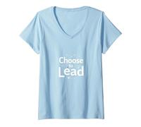 Elige liderar: Tema Inspirador de Red Motivacional Camiseta Cuello V, Mujer, Azul Bebé, L