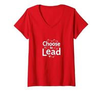 Elige liderar: Tema Inspirador de Red Motivacional Camiseta Cuello V, Mujer, Rojo, XL