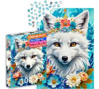 ELIGE - Puzzle de zorro de nieve blanco con ilustraciones de retrato de flores - Puzzle de 1000 piezas para adultos - Acabado mate, suave al tacto, fácil de montar, ajuste ajustado, colores