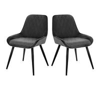ELIGHTRY Sillas de Comedor con Respaldo Patas Metal Sillas Diseño Nórdico en Terciopelo Sillas Salón Silla de Oficina Sillas de Cocina Set de 2 Piezas Gris Oscuro