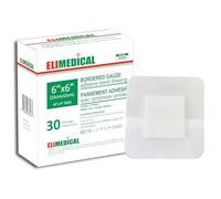 ELIMEDICAL Apósito Adhesivo Estéril tipo Isla con Gasas Bordeadas - Almohadillas de Gasa, apósito para cuidado de heridas con borde adhesivo - suave y altamente absorbente (6"x6"(15x15cm))