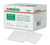 ELIMEDICAL Esponjas no tejidas, hisopos de gasa - estériles, 100 esponjas- almohadillas de gasa estériles suaves y absorbentes para apósitos de heridas. (2"x2"(5x5cm)-4ply)