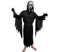 ELINA Cara de Fantasma Aterrador Disfraz Costume de Cosplay de Scream de Carnaval de Halloween con Plastico Sangriento Cuchillo de Juguete y Látex Máscara