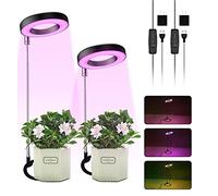 ELINKUME Grow Lights for Indoor Plants,Full Spectrum LED Grow Light,10 Dimmable Brightness AutoTimer,Black Stand Height Adjustable,Safe 5V USB Input Halo Light for Small Plants(2 Pack)