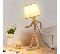 ELINKUME Lámpara de Mesa de Pantalla de Lino,Lámparas LED de Brazo Oscilante de Madera para Decoración del Hogar,Iluminación de Estudio y Trabajo,Regalos Creativos para Niños y Niñas (Bombillas E14)