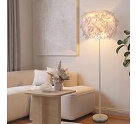 ELINKUME LED Lampara de pie con Pantalla de Plumas,lámpara de pie Decorativa Para sala Salon,Lamparas Pie de Dormitorio con Estilo Moderno,DIY Poste de Luz,Bases Metalicas con Interruptor de pie