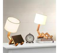 ELINKUME robot lámpara de escritorio de 2 piezas, ajustable libro estante madera lámpara de noche con pantallas de tela E27 tornillo para niños dormitorio oficina sala de estar iluminación decorativa