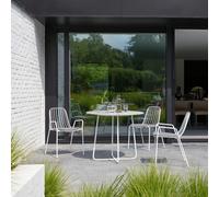 Elio - Mesa redonda de jardín blanca de terrazo premium y metal para 4 personas H 77 x B 90 x T 90 cm