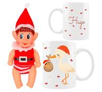 ELISA BOTELLA Elves Behavin' Badly Pack 1 elfo bebé navideño con Taza de Cerámica Navideña personalizada con nombre, Diseño de Elfo Bebé, Taza Decorativa con Nombre, regalo navidad