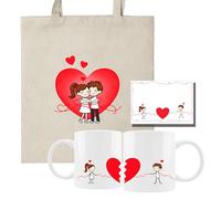 ELISA BOTELLA Pack Regalo San Valentín Hilo Rojo, 2 Tazas de Cerámica con Leyenda Japonesa, Bolsa de Tela, Tarjeta A6, Set Romántico para Parejas