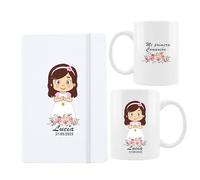 ELISA BOTELLA Set Personalizado de Primera Comunión, Libreta A5 y Taza 350ml con Ilustración, Personalizada con Nombre y Fecha