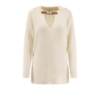 Elisabetta Franchi - Suéter con escote en V y cinturón de cuero - Knitwear - Mujer - Blanco - M -