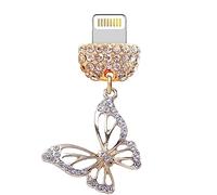 ELISE & FONDA CP625 Puerto de carga USB Crystal Anti Dust Plug Little Butterfly Phone Charm para iPhone 13/12/11/XS MAX/XR/X/8 Plus/7/6S/8/SE iPad iPod (dorado), approx. 2.5 cm (L) x 0.2 cm (W) x 2.0 cm (H), Metal de aleación de zinc, Diamantes de imitación