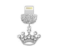 ELISE & FONDA CP673 - Puerto de carga USB de cristal antipolvo para iPhone 14/13/12/11/XS MAX/XR/X/8 Plus/7/6S/8/SE, iPad iPod (plateado)
