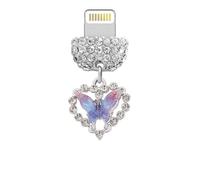 ELISE & FONDA CP681 - Puerto de carga USB de cristal antipolvo con dije de mariposa para iPhone 14/13/12/11/XS MAX/XR/X/8 Plus/7/6S/8/SE, iPad iPod (morado)