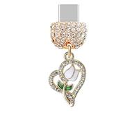 ELISE & FONDA TP1009 - Puerto de carga tipo C de cristal antipolvo con dije de corazón con rosa para iPhone 15/16/Samsung/OnePlus/Xiaomi/oppo teléfonos Android (blanco)