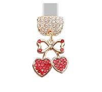 ELISE & FONDA TP1015 Tipo-C Puerto de carga de cristal anti polvo Plug Little Love Heart Cherry teléfono celular encanto para iPhone 15/16/Samsung/OnePlus/Xiaomi/oppo teléfonos Android (rojo)