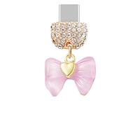 ELISE & FONDA TP1020 Tipo-C Puerto de carga de cristal anti polvo pequeño arco 3D con dije de corazón de amor para teléfono celular iPhone 15/16/Samsung/OnePlus/Xiaomi/oppo teléfonos Android (rosa)