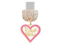 ELISE & FONDA TP1023 - Puerto de carga tipo C de cristal antipolvo con dije de corazón con texto en inglés "I love you" para iPhone 15/16/Samsung/OnePlus/Xiaomi/oppo teléfonos Android (rosa)