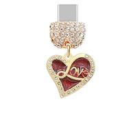 ELISE & FONDA TP1025 - Puerto de carga tipo C de cristal anti polvo, pequeño corazón de amor con letra de amor, dije de teléfono celular para iPhone 15/16/Samsung/OnePlus/Xiaomi/oppo teléfonos Android