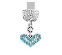 ELISE & FONDA TP1029 Tipo-C Puerto de carga de cristal anti polvo tapón pequeño corazón corazón encanto para teléfono celular iPhone 15/16/Samsung/OnePlus/Xiaomi/oppo teléfonos Android (azul)