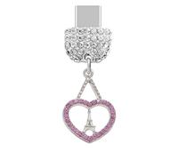 ELISE & FONDA TP1033 - Puerto de carga tipo C de cristal anti polvo, pequeño corazón de cristal con dije de torre para teléfono celular iPhone 15/16/Samsung/OnePlus/Xiaomi/oppo teléfonos Android (rosa