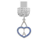 ELISE & FONDA TP1034 - Puerto de carga tipo C de cristal anti polvo, pequeño corazón de cristal con dije de torre para teléfono celular iPhone 15/16/Samsung/OnePlus/Xiaomi/oppo teléfonos Android (azul