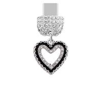 ELISE & FONDA TP1035 Tipo-C Puerto de carga de cristal anti polvo tapón pequeño corazón corazón encanto para teléfono celular iPhone 15/16/Samsung/OnePlus/Xiaomi/oppo teléfonos Android (negro)