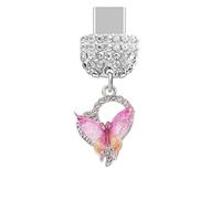 ELISE & FONDA TP1045 - Puerto de carga tipo C de cristal anti polvo, pequeño corazón de cristal con dije de mariposa para iPhone 15/16/Samsung/OnePlus/Xiaomi/oppo teléfonos Android (rosa rosa)