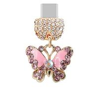 ELISE & FONDA TP131 Tipo-C USB puerto de carga de cristal antipolvo enchufe pequeño colgante de mariposa para teléfono celular Samsung Galaxy/Huawei/OnePlus/Xiaomi/oppo teléfonos Android (color rosa)