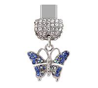 ELISE & FONDA TP155 Tipo-C Puerto de carga USB Crystal Anti Dust Plug Little Butterfly Colgante Celular Charm para Samsung Galaxy/Huawei/OnePlus/Xiaomi/oppo Teléfonos Android (Azul