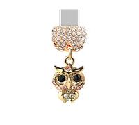 ELISE & FONDA TP178 Tipo-C USB puerto de carga de cristal antipolvo, colgante de búho pequeño colgante de teléfono celular para Samsung Galaxy/Huawei/OnePlus/Xiaomi/oppo teléfonos Android (color rosa)