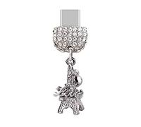 ELISE & FONDA TP186 Tipo-C Puerto de carga USB Crystal Anti Dust Plug 3D Love Tower Colgante Celular Charm para Samsung Galaxy/Huawei/OnePlus/Xiaomi/oppo Nuevos teléfonos Android (Blanco)