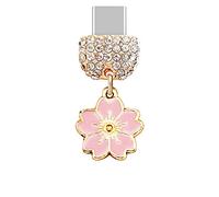 ELISE & FONDA TP206 Tipo-C Puerto de carga USB Crystal Anti Dust Plug Little Sakura Cherry Blossom Colgante de teléfono celular para Samsung Galaxy/Huawei/OnePlus/Xiaomi/oppo teléfonos Android (rosa),