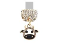 ELISE & FONDA TP215 Tipo-C Puerto de carga USB Crystal Anti Dust Plug Tiny Cow Colgante de teléfono celular encanto para Samsung Galaxy/Huawei/OnePlus/Xiaomi/oppo teléfonos Android (negro), approx.1.6