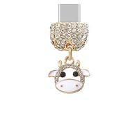 ELISE & FONDA TP216 Tipo-C Puerto de carga USB Crystal Anti Dust Plug Tiny Cow Colgante de teléfono celular encanto para Samsung Galaxy/Huawei/OnePlus/Xiaomi/oppo teléfonos Android (blanco),