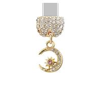 ELISE & FONDA TP218 Tipo-C Puerto de carga USB Crystal Anti Dust Plug Tiny Moon and Star Colgante de teléfono celular encanto para Samsung Galaxy/Huawei/OnePlus/Xiaomi/oppo teléfonos Android (dorado),
