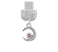 ELISE & FONDA TP219 Tipo-C Puerto de carga USB Crystal Anti Dust Plug Tiny Moon and Star Colgante de teléfono celular encanto para Samsung Galaxy/Huawei/OnePlus/Xiaomi/oppo teléfonos Android (Plata),