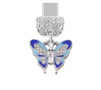 ELISE & FONDA TP228 Tipo-C USB Puerto de Carga Cristal Anti Polvo Enchufe Pequeña Mariposa Colgante de Teléfono Celular Encanto para Samsung Galaxy/Huawei/OnePlus/Xiaomi/Oppo Teléfonos Android (Azul),