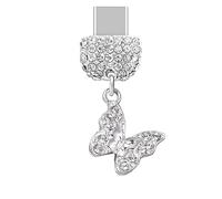 ELISE & FONDA TP230 Tipo-C USB Puerto de Carga Cristal Anti Polvo Enchufe Pequeña Mariposa Colgante de Teléfono Celular Encanto para Samsung Galaxy/Huawei/OnePlus/Xiaomi/Oppo Teléfonos Android