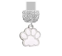 ELISE & FONDA TP236 Tipo-C Puerto de carga USB Crystal Anti Dust Plug Little Cat Paw Colgante de teléfono celular encanto para Samsung Galaxy/Huawei/OnePlus/Xiaomi/oppo teléfonos Android (blanco),