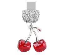 ELISE & FONDA TP239 Tipo-C Puerto de carga USB Crystal Anti Dust Plug Big 3D Cherry Colgante de teléfono celular encanto para Samsung Galaxy/Huawei/OnePlus/Xiaomi/oppo teléfonos Android (rojo),