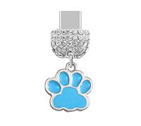 ELISE & FONDA TP240 Tipo-C Puerto de carga USB Crystal Anti Dust Plug Little Cat Paw Colgante de teléfono celular para Samsung Galaxy/Huawei/OnePlus/Xiaomi/oppo teléfonos Android (azul), approx. 1.65