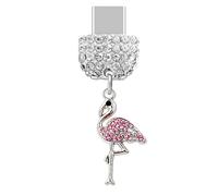ELISE & FONDA TP262 Tipo-C Puerto de carga USB Crystal Anti Polvo Plug Pequeño Flamingo Teléfono Celular Charm para Samsung/Huawei/OnePlus/Xiaomi/Oppo Android Teléfonos (Rosa), approx.1.4 cm (L) x