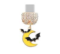ELISE & FONDA TP283 Tipo-C Puerto de carga USB de cristal anti polvo enchufe Halloween luna y murciélago teléfono celular encanto para Samsung/Huawei/OnePlus/Xiaomi/oppo teléfonos Android (amarillo),